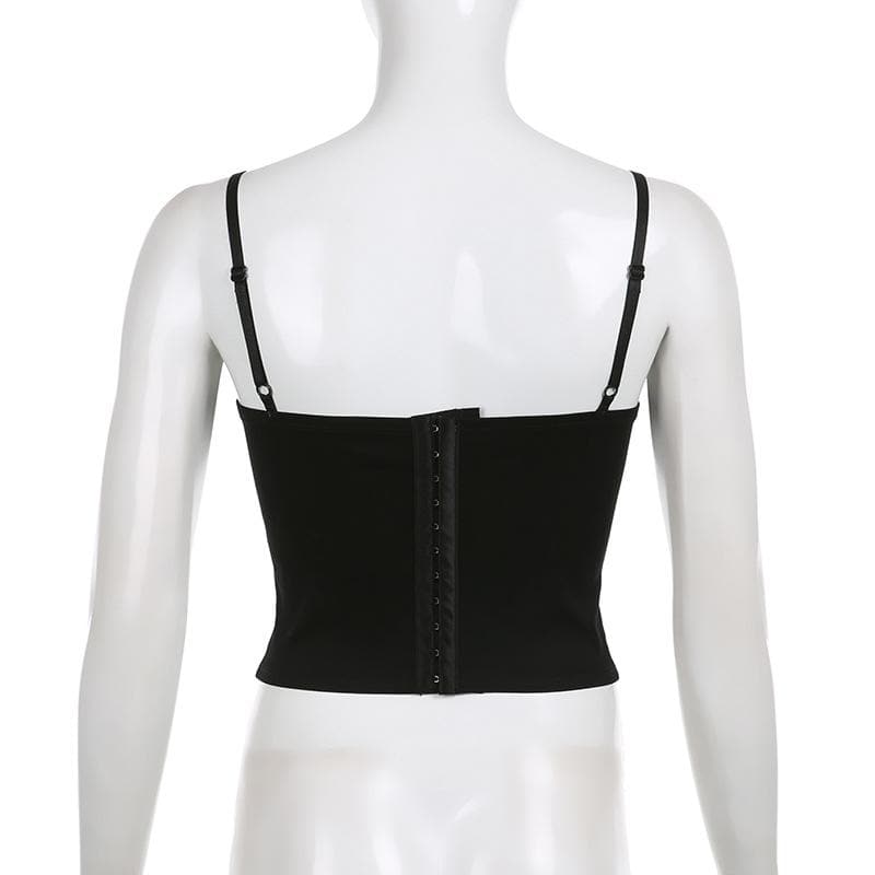 Camisole-Oberteil mit gerüschtem Korsett und Knöpfen und kontrastierendem Patchwork-Spitzensaum