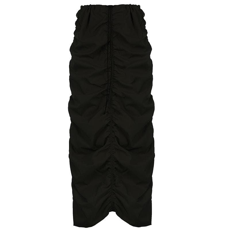 Gonna midi a vita bassa in stile cargo con coulisse e arricciature