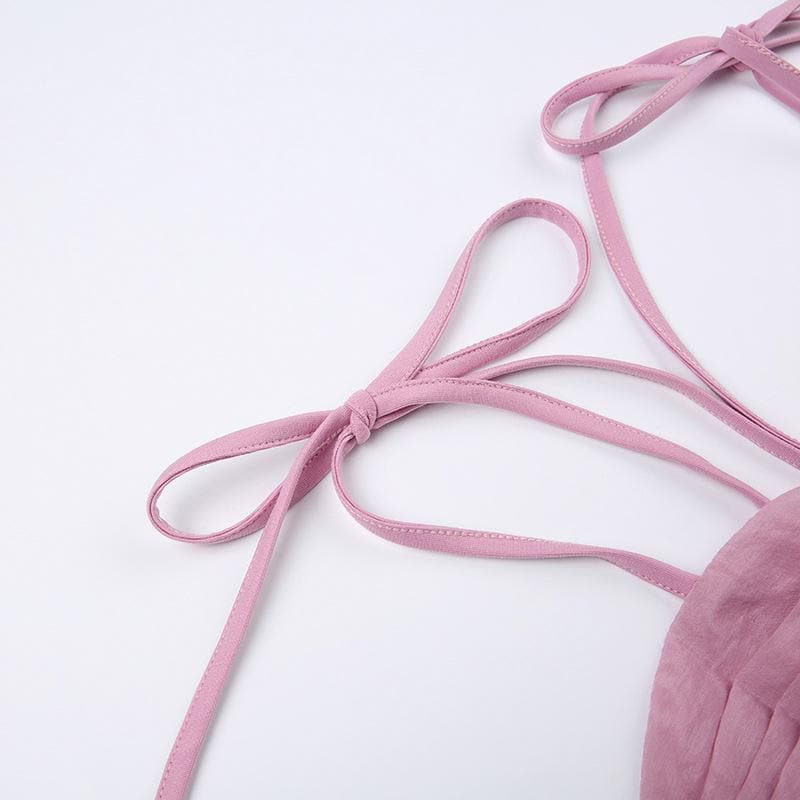 Top corto con corsetto a pieghe con cerniera e lacci
