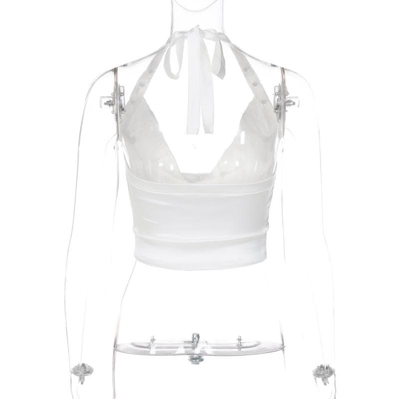 Einfarbiges Neckholder-Crop-Top mit rückenfreiem, selbst zu bindendem, tief ausgeschnittenem Oberteil