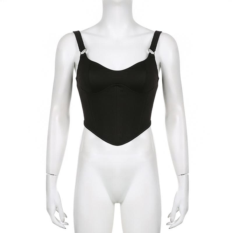Top corto senza maniche con scollo a V e anello a O, senza schienale e corsetto