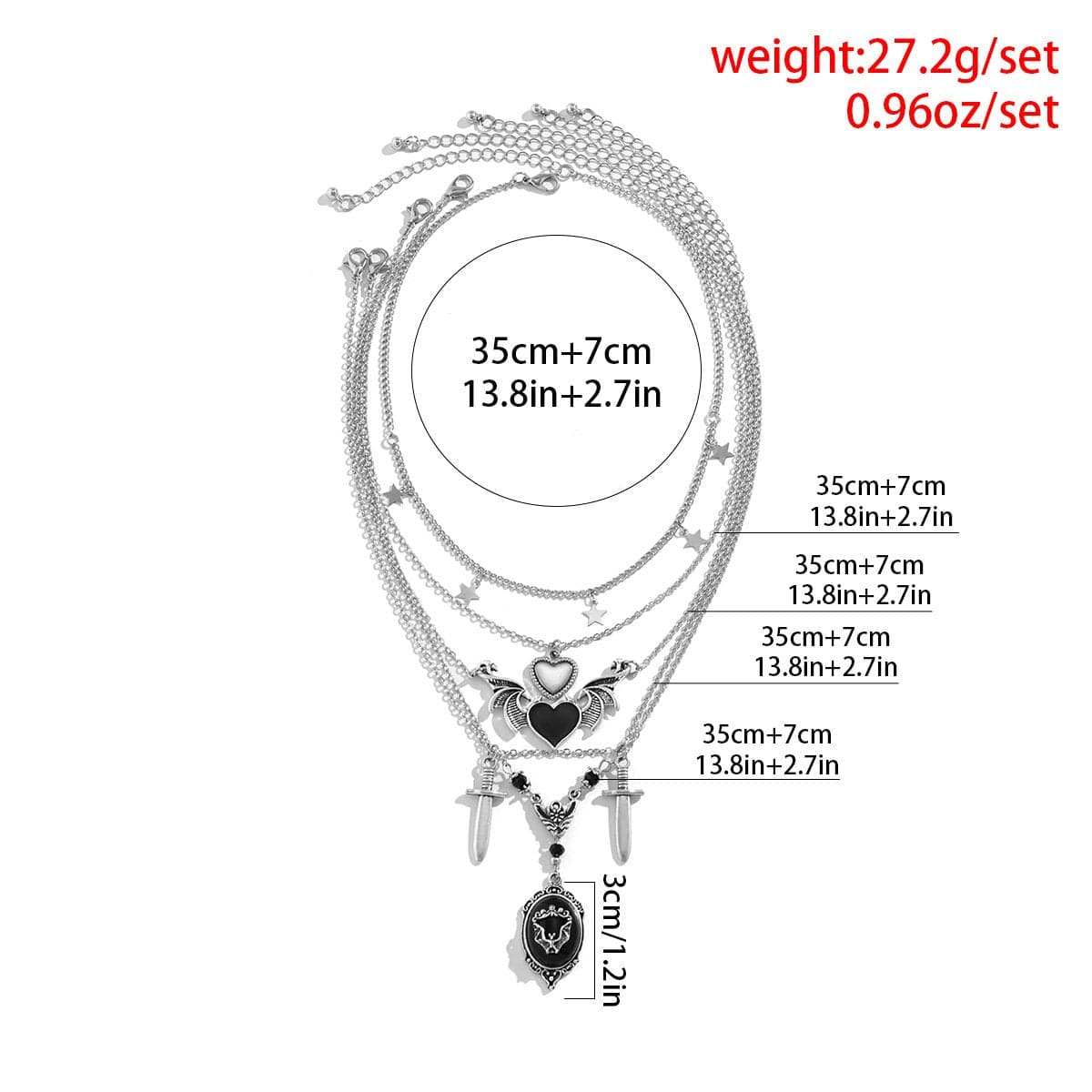Collana con ciondolo a forma di cuore, 5 pezzi