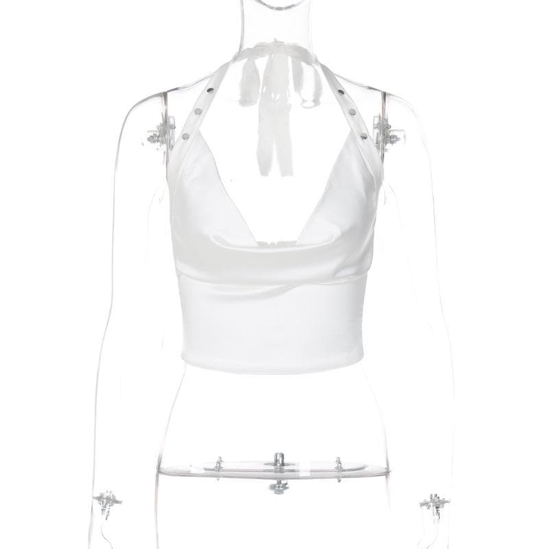 Einfarbiges Neckholder-Crop-Top mit rückenfreiem, selbst zu bindendem, tief ausgeschnittenem Oberteil