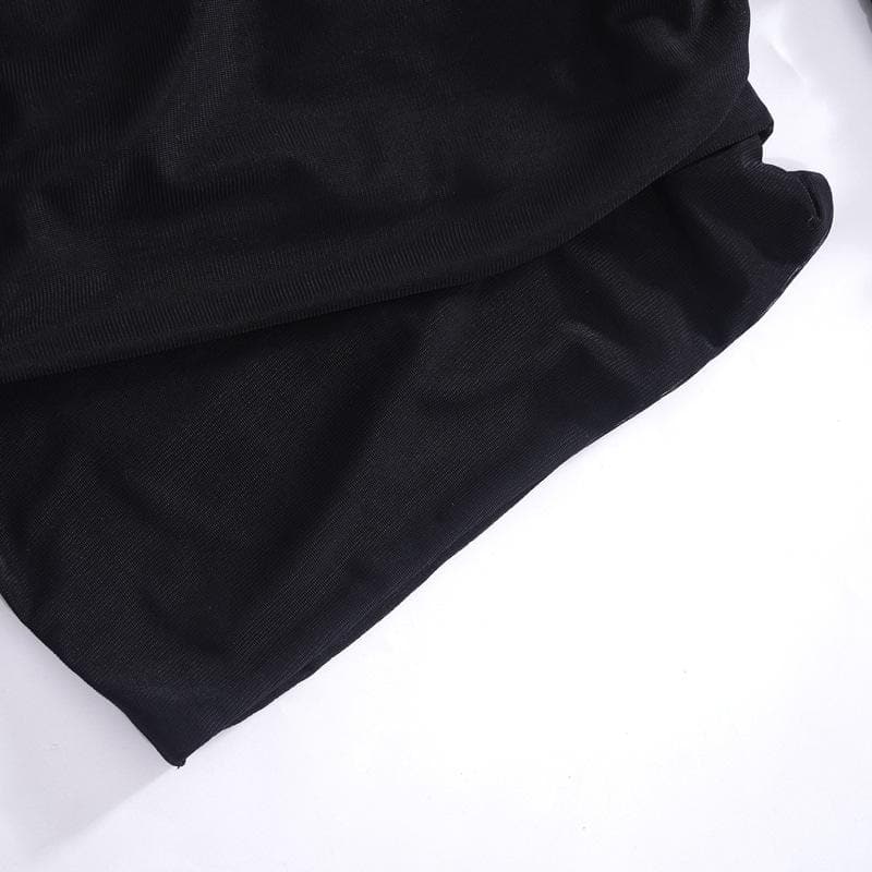 Top corto irregolare a maniche lunghe con spalle scoperte e maglia solida
