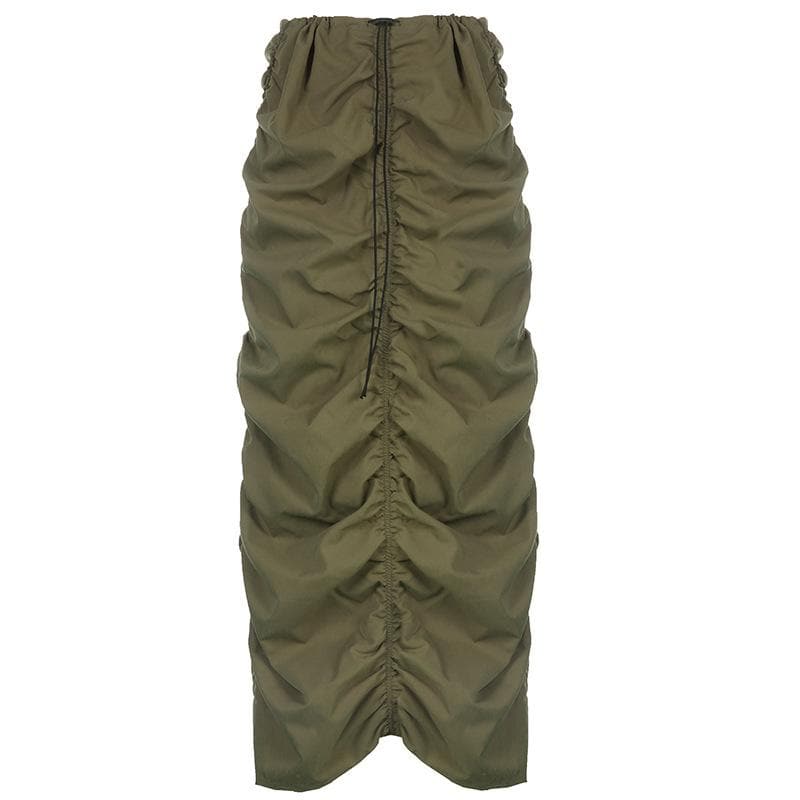 Gonna midi a vita bassa in stile cargo con coulisse e arricciature