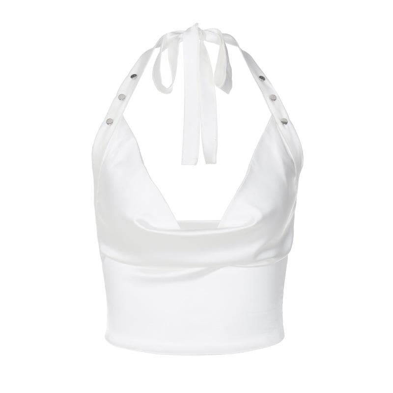 Einfarbiges Neckholder-Crop-Top mit rückenfreiem, selbst zu bindendem, tief ausgeschnittenem Oberteil