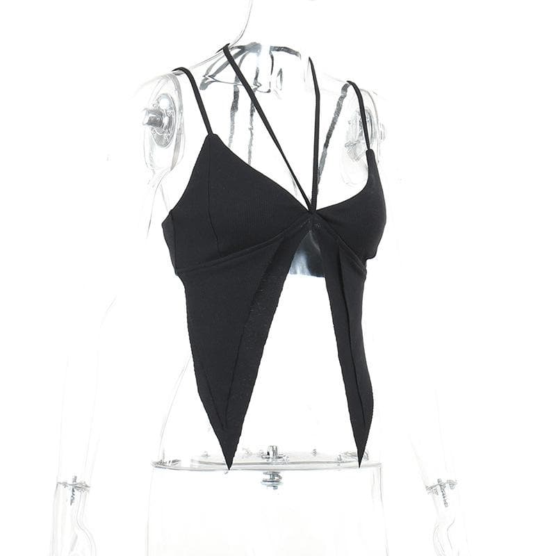 Top corto con scollo all'americana, spacco sulla schiena e coulisse a coste