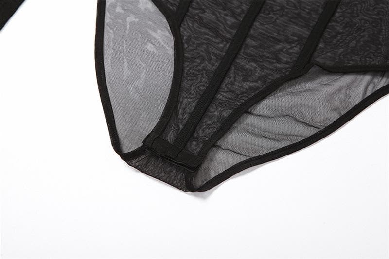 Tuta intera senza maniche con etichetta in metallo e guanti in rete patchwork