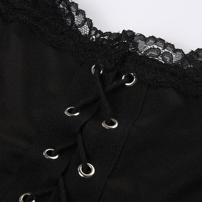 Rückenfreies Camisole-Oberteil mit Spitzensaum, Knopfleiste, V-Ausschnitt und Rüschen