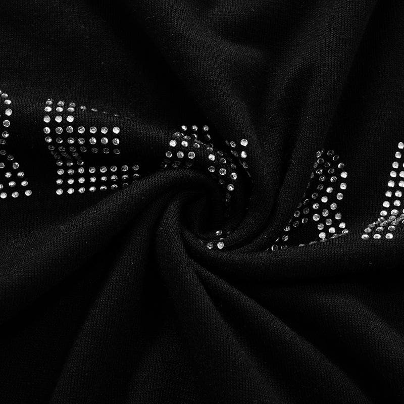 Top corto con perline e scollo a giro a maniche corte "REAL BAD"