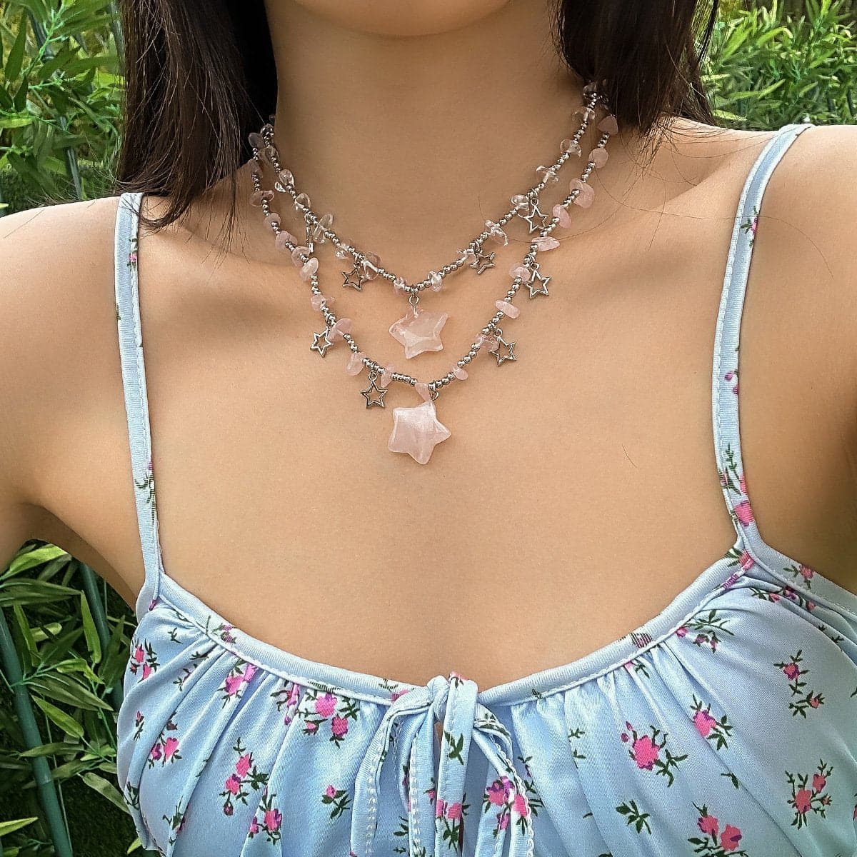 Collana girocollo con perline di pietra a stella