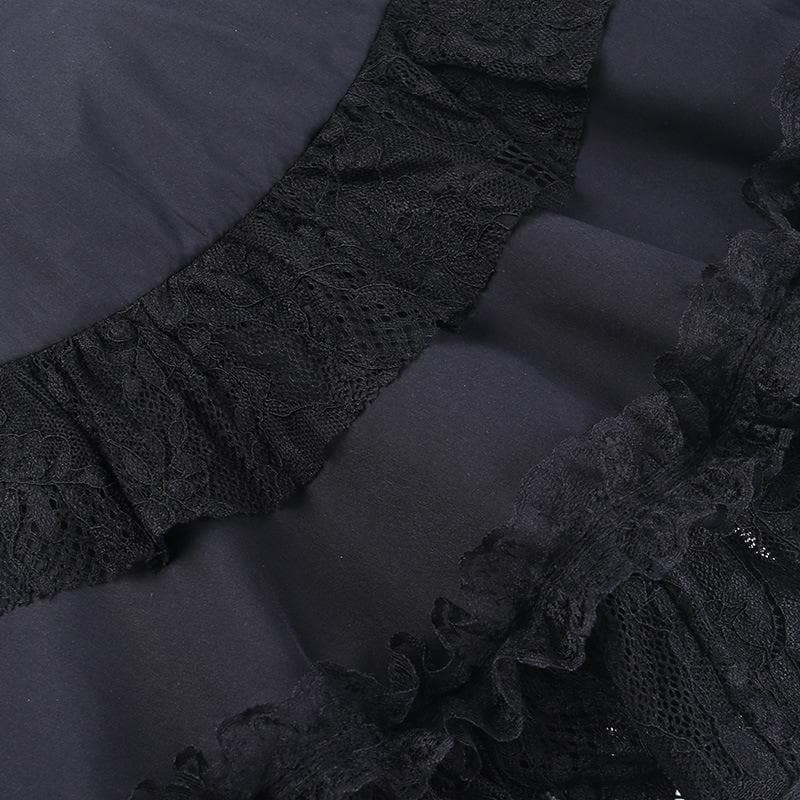 Minigonna con volant in pizzo patchwork con cerniera e lacci