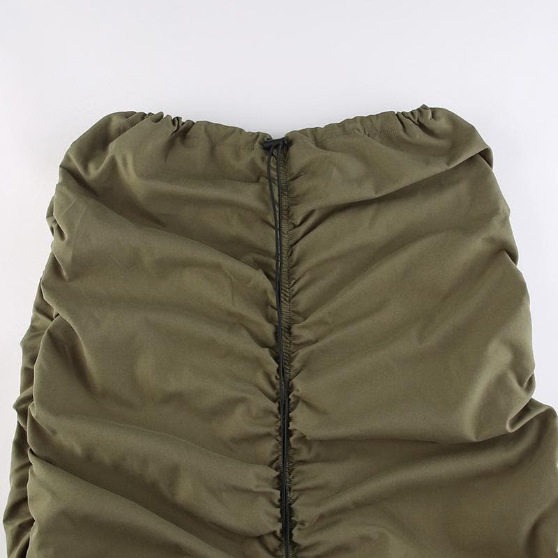 Gonna midi a vita bassa in stile cargo con coulisse e arricciature