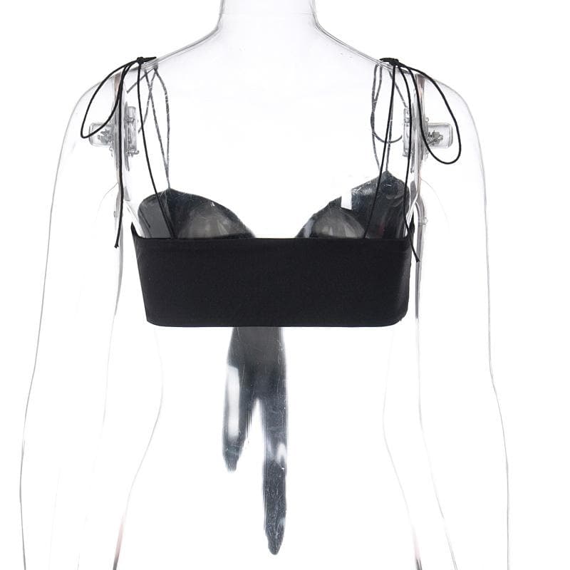 Rückenfreies Crop-Top mit geknoteten, ausgehöhlten Spaghettiträgern und selbst zu bindendem Saum