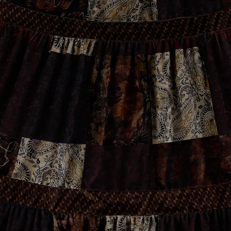 Gonna lunga a vita media con arricciature a contrasto patchwork