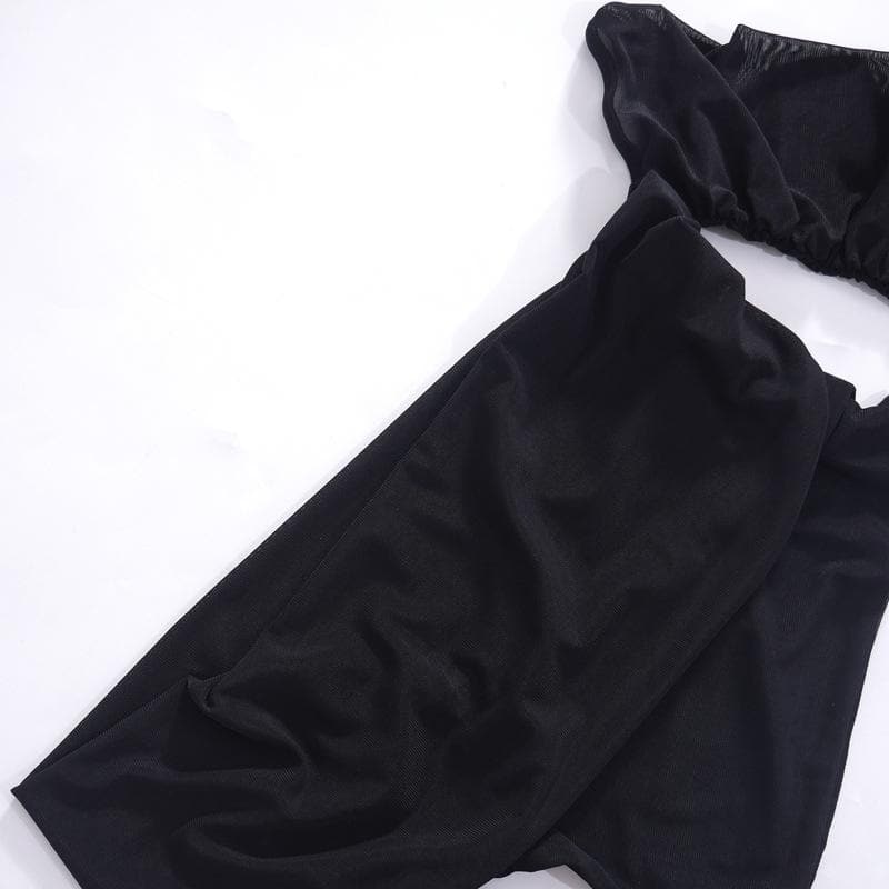 Top corto irregolare a maniche lunghe con spalle scoperte e maglia solida