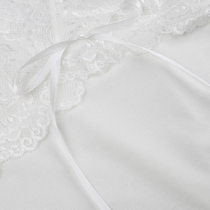 Top senza maniche con laccetti e scollo a V in patchwork di pizzo