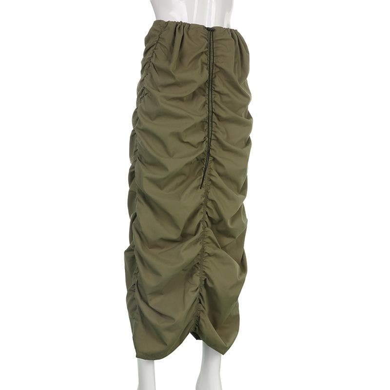 Gonna midi a vita bassa in stile cargo con coulisse e arricciature