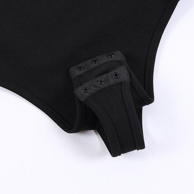 Body con canotta e bottoni a contrasto sulla schiena con applicazione floreale