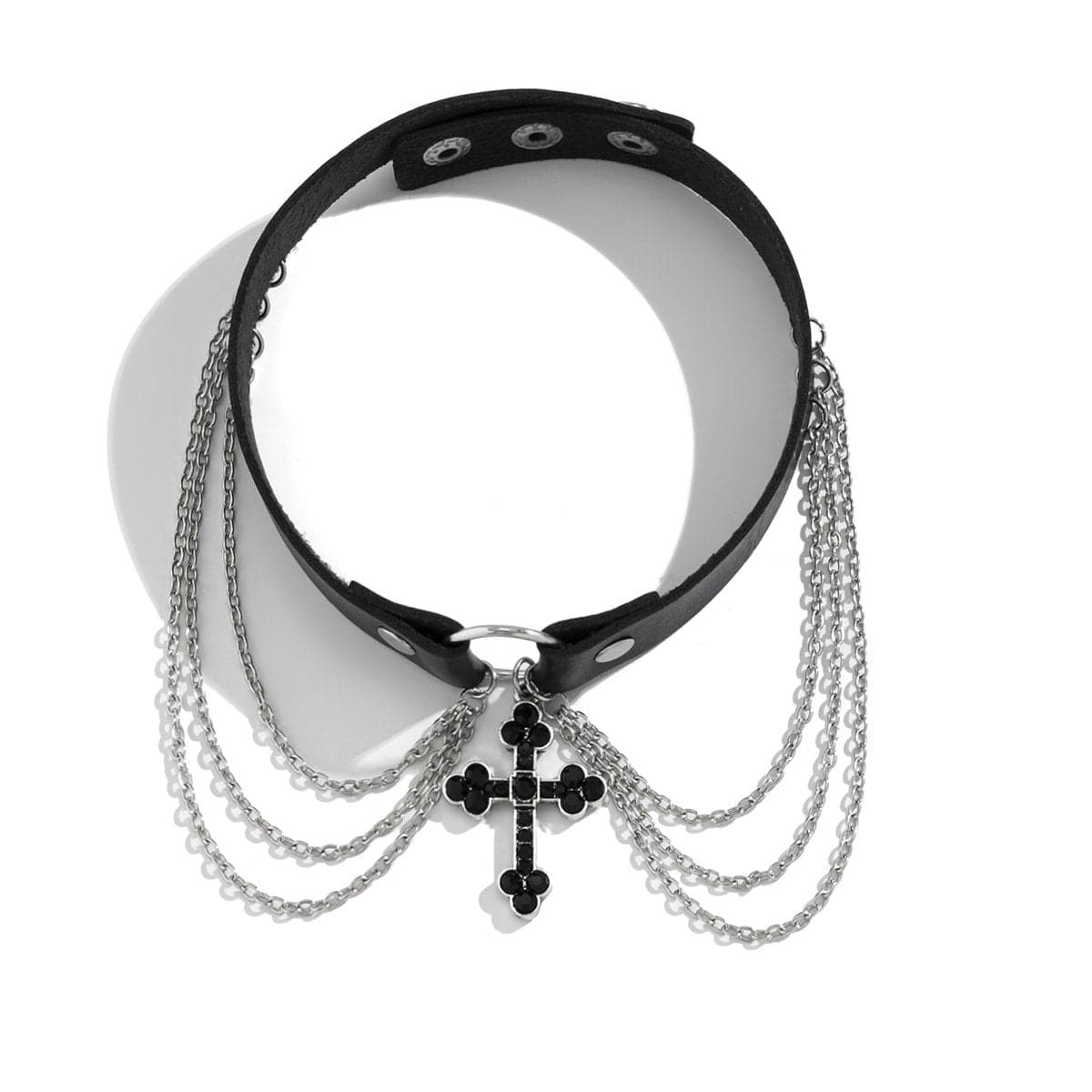 Collana girocollo a strati in PU con bottone a croce