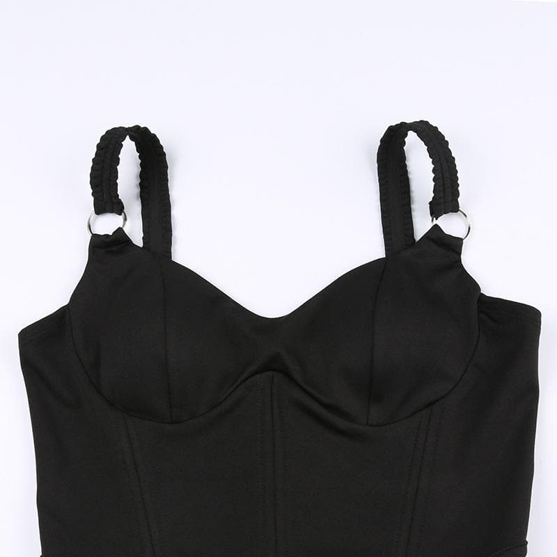 Top corto senza maniche con scollo a V e anello a O, senza schienale e corsetto