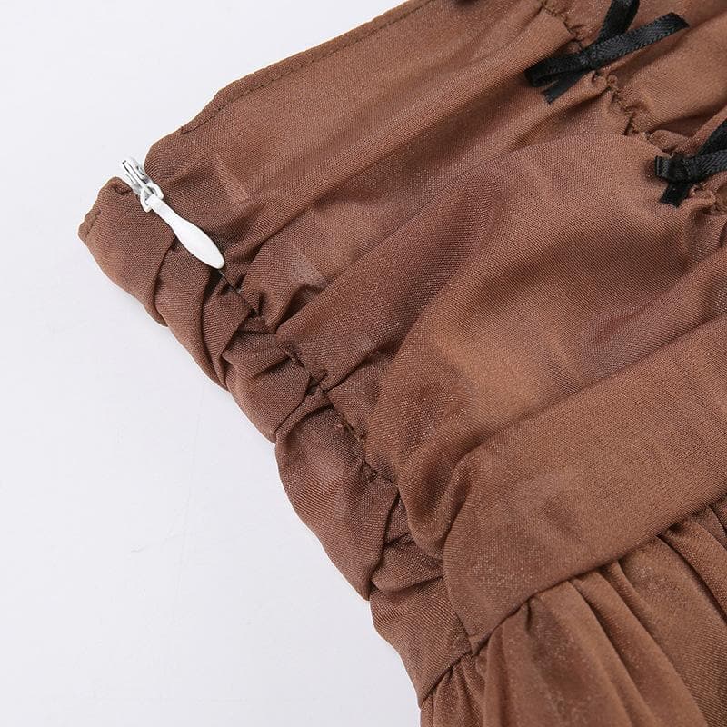 Minigonna a vita bassa in chiffon con arricciatura, cerniera e fiocco