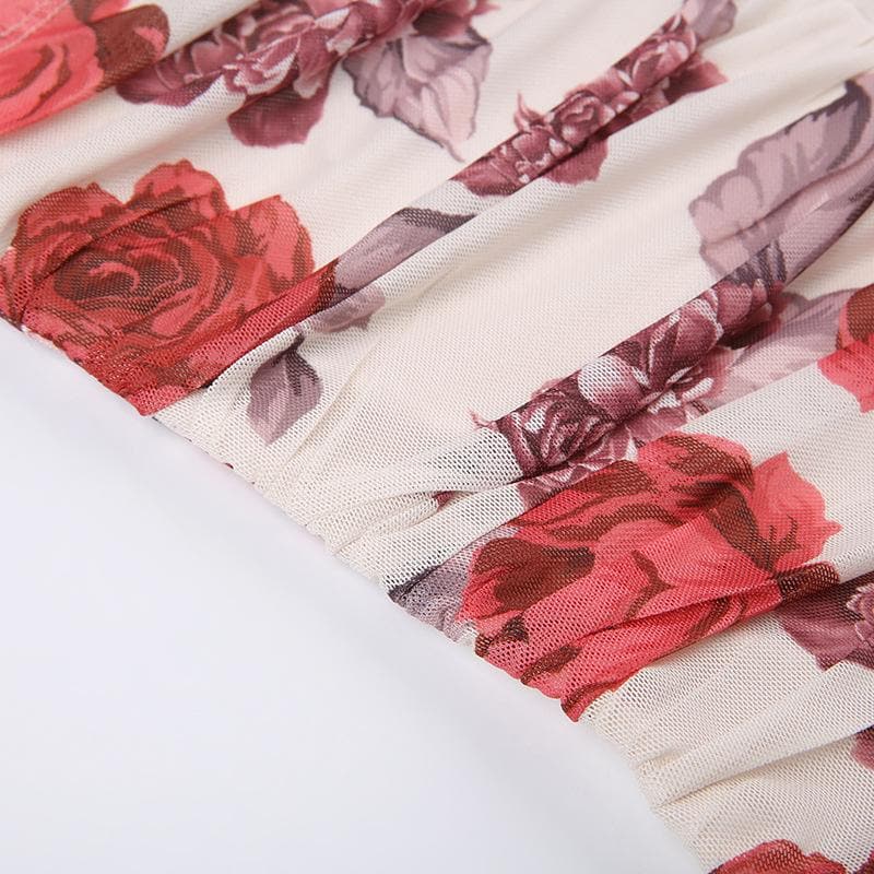 Top corto con stampa a contrasto, schiena scoperta e arricciata, con applicazione di fiori in rete