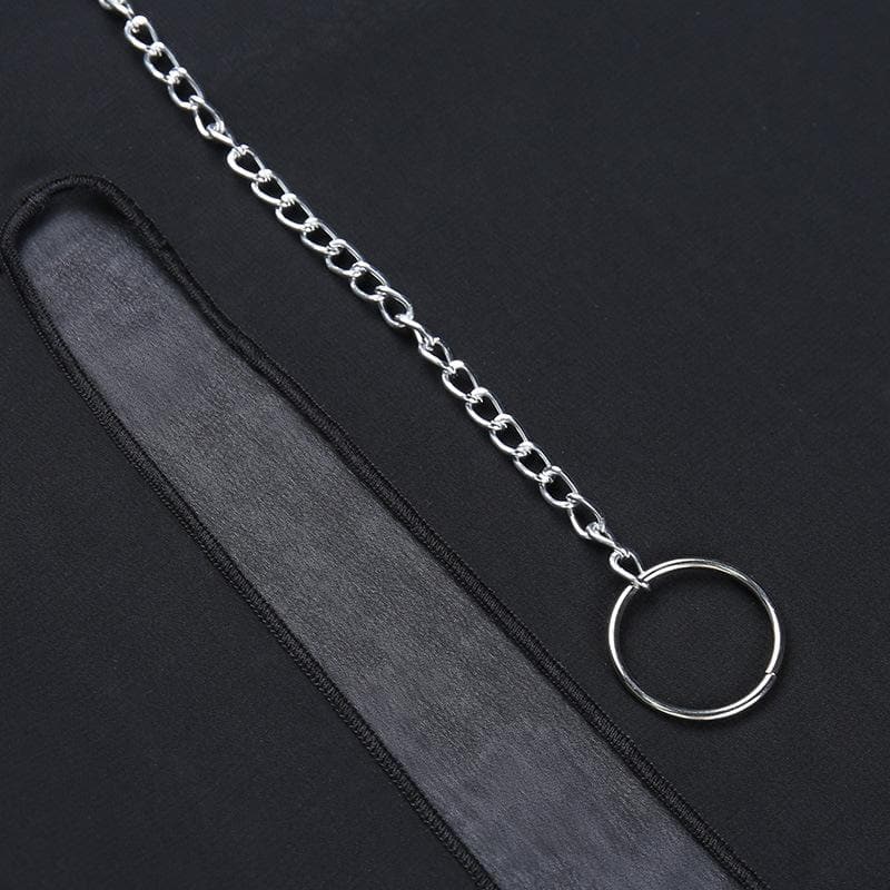 Gonna midi in pelle PU con patchwork, lacci in catena di metallo, fessura e cerniera