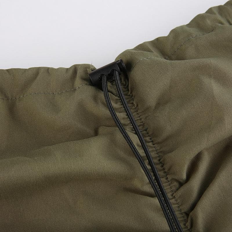 Gonna midi a vita bassa in stile cargo con coulisse e arricciature