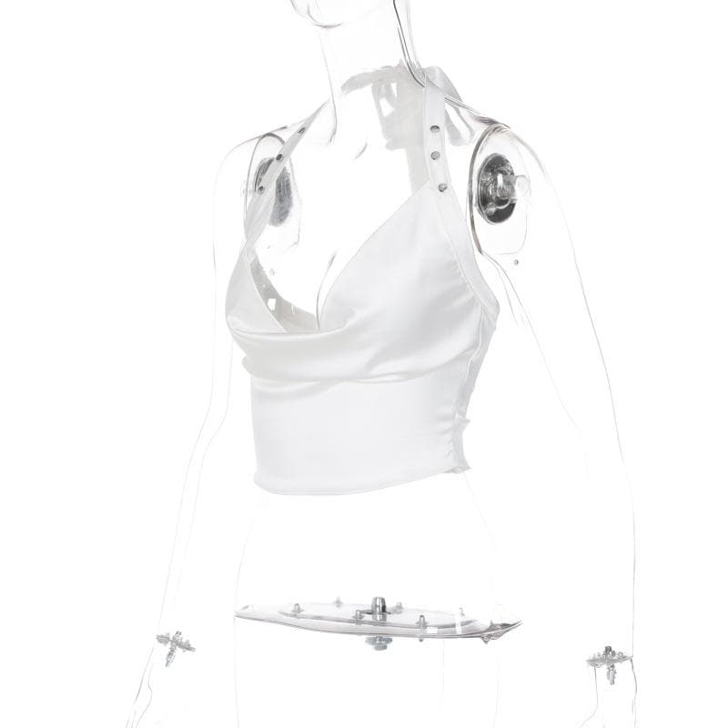 Einfarbiges Neckholder-Crop-Top mit rückenfreiem, selbst zu bindendem, tief ausgeschnittenem Oberteil