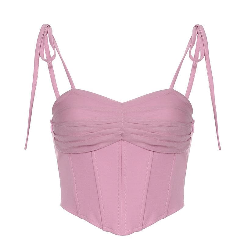 Top corto con corsetto a pieghe con cerniera e lacci