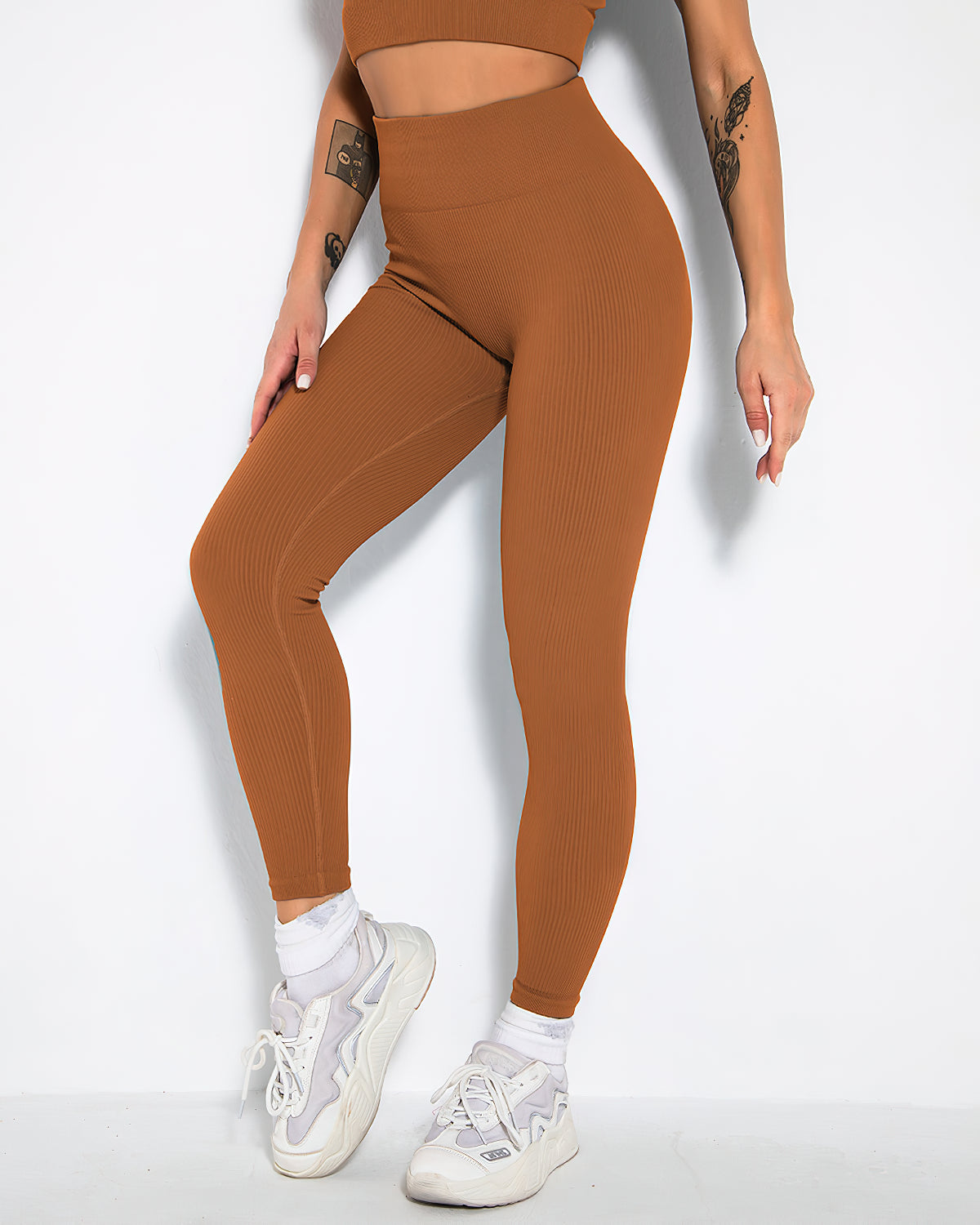 Leggings senza cuciture a coste Nieve - Marrone ruggine