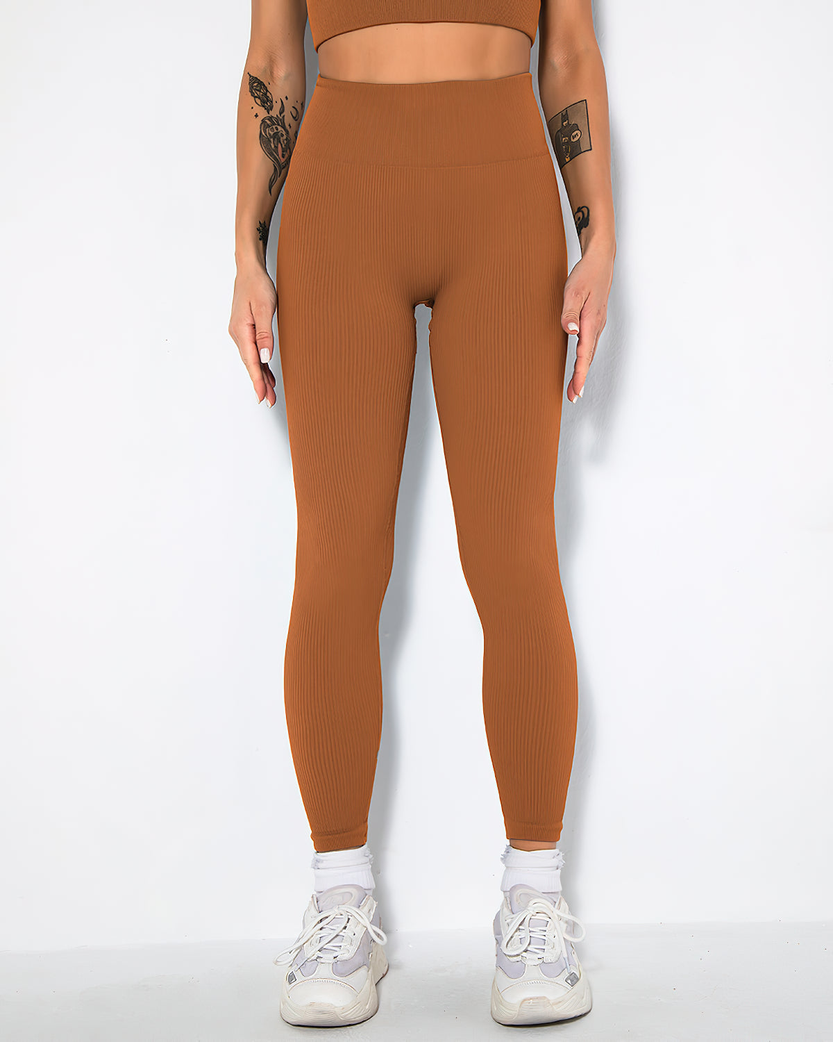 Leggings senza cuciture a coste Nieve - Marrone ruggine