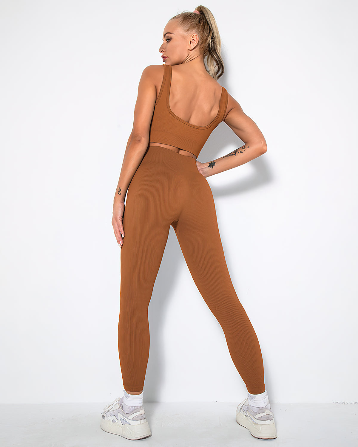 Leggings senza cuciture a coste Nieve - Marrone ruggine
