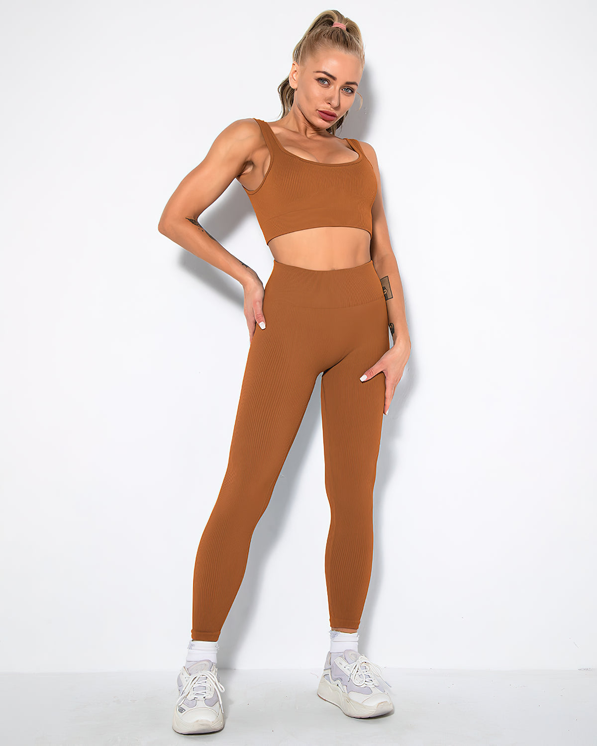 Leggings senza cuciture a coste Nieve - Marrone ruggine