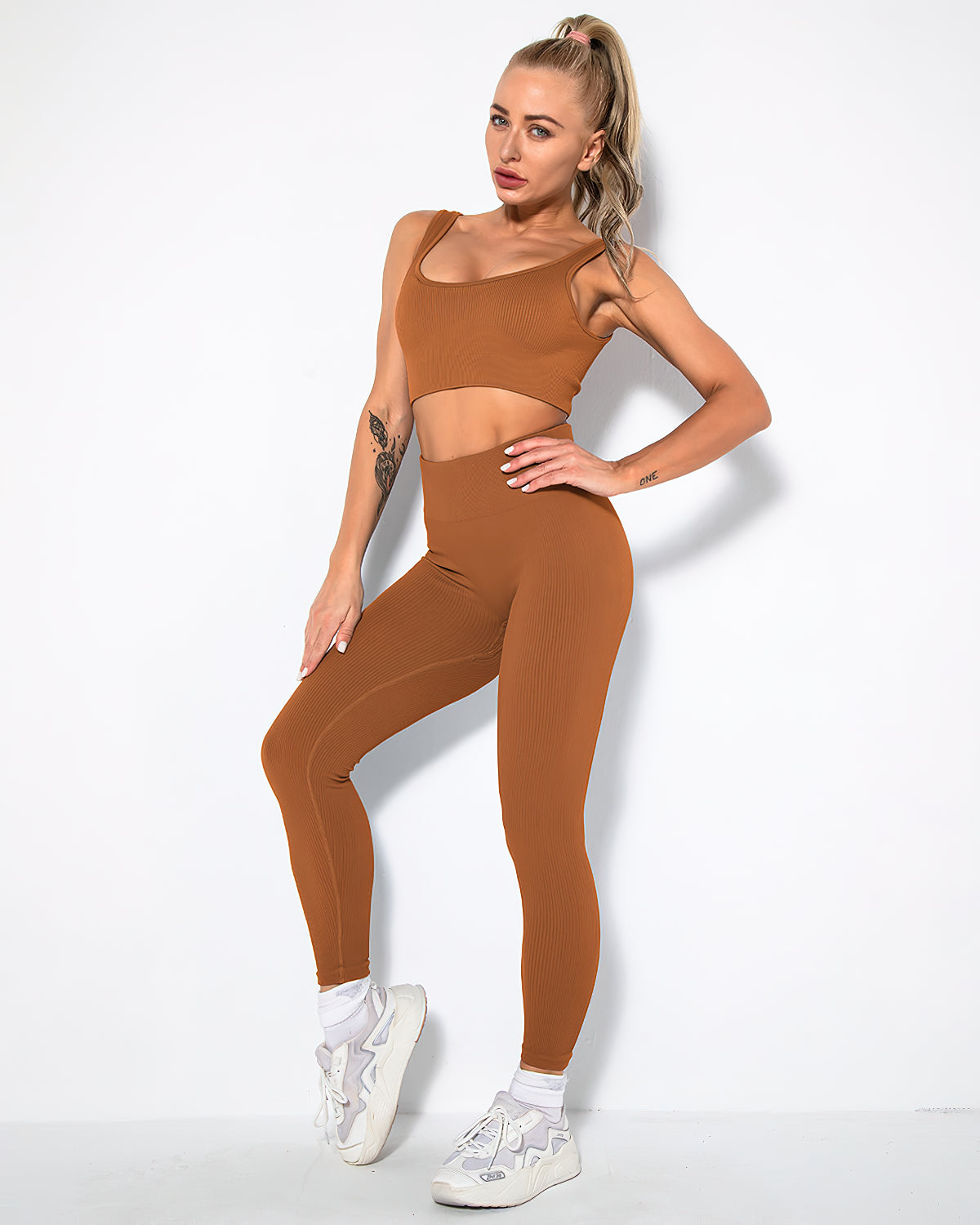 Leggings senza cuciture a coste Nieve - Marrone ruggine
