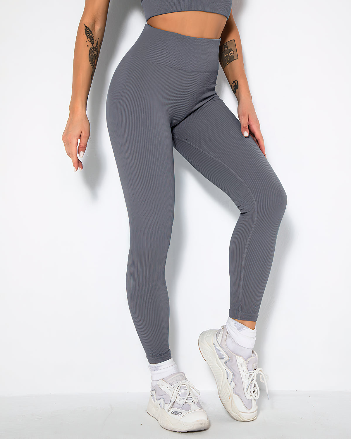 Leggings senza cuciture a coste Nieve - Grigio