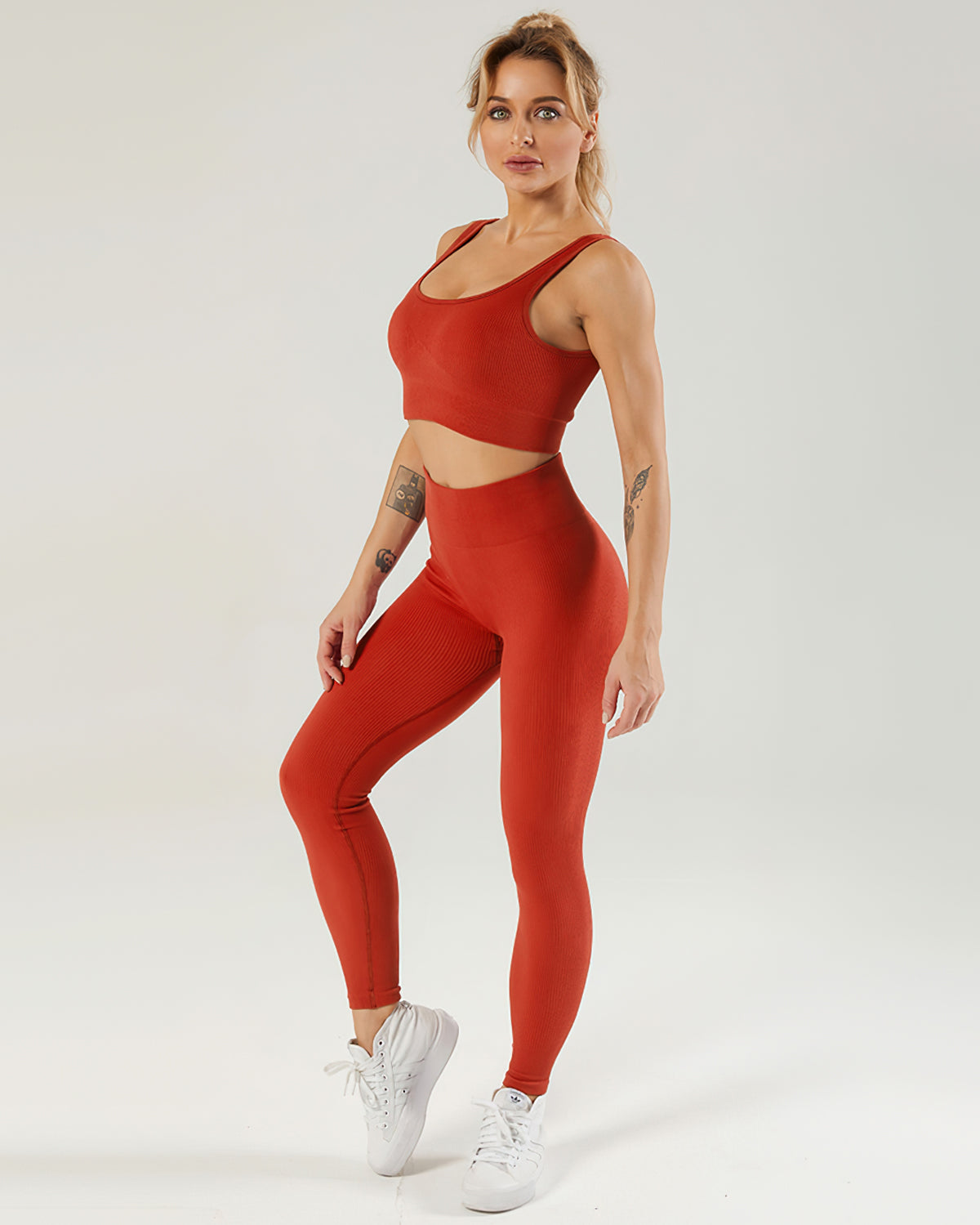 Leggings senza cuciture a coste Nieve - Rosso persiano