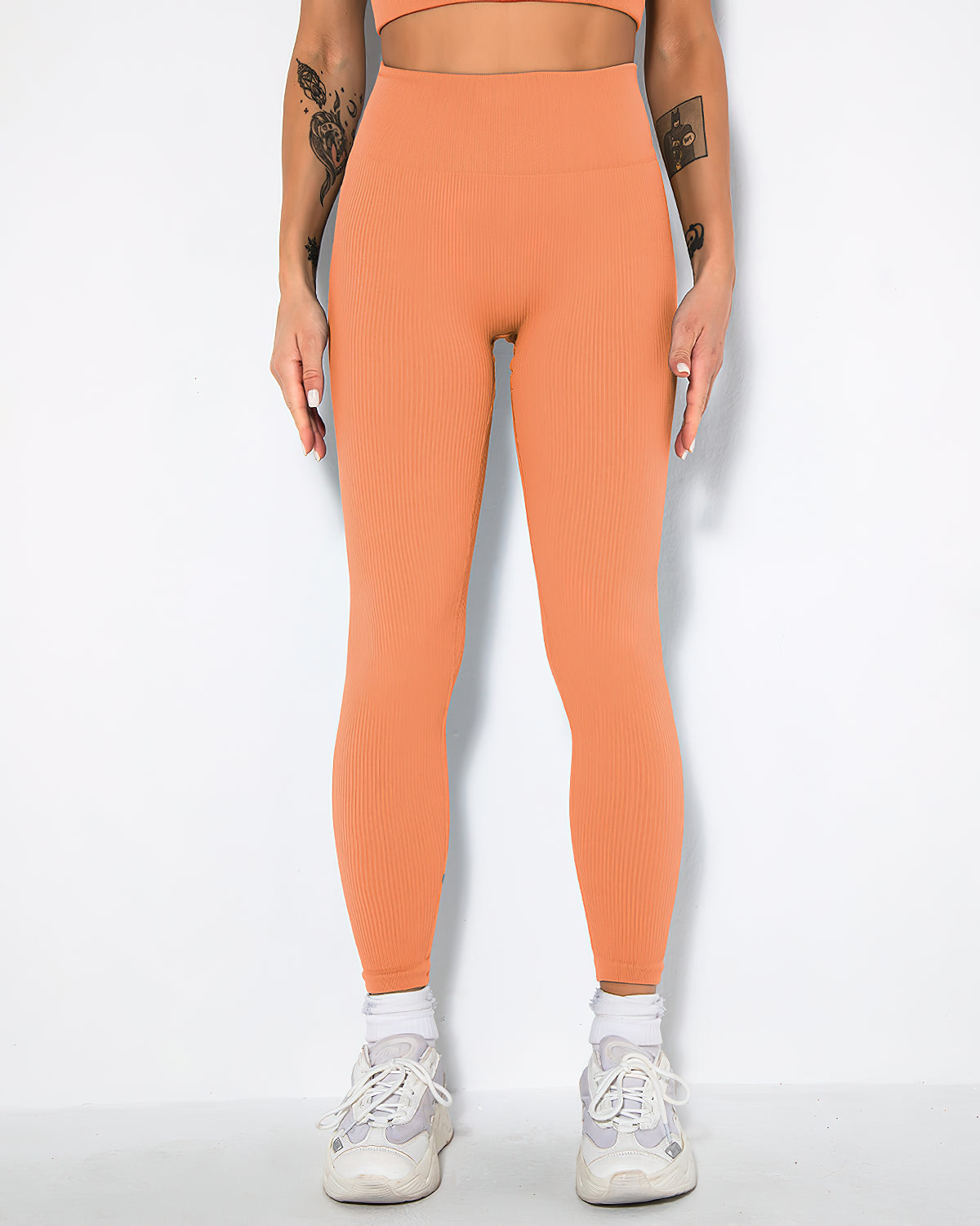 Leggings senza cuciture a coste Nieve - Mandarino