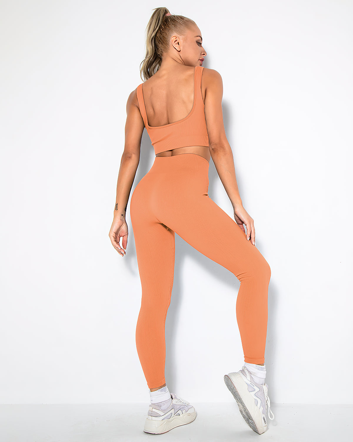 Leggings senza cuciture a coste Nieve - Mandarino
