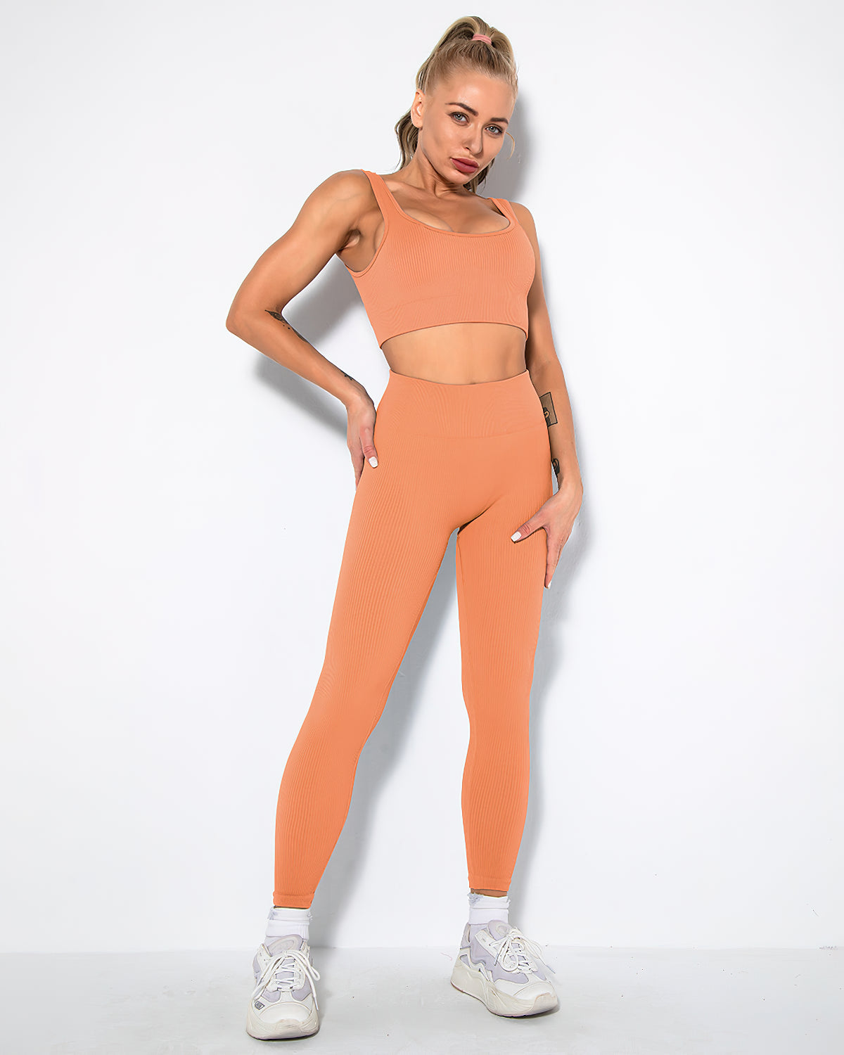 Leggings senza cuciture a coste Nieve - Mandarino