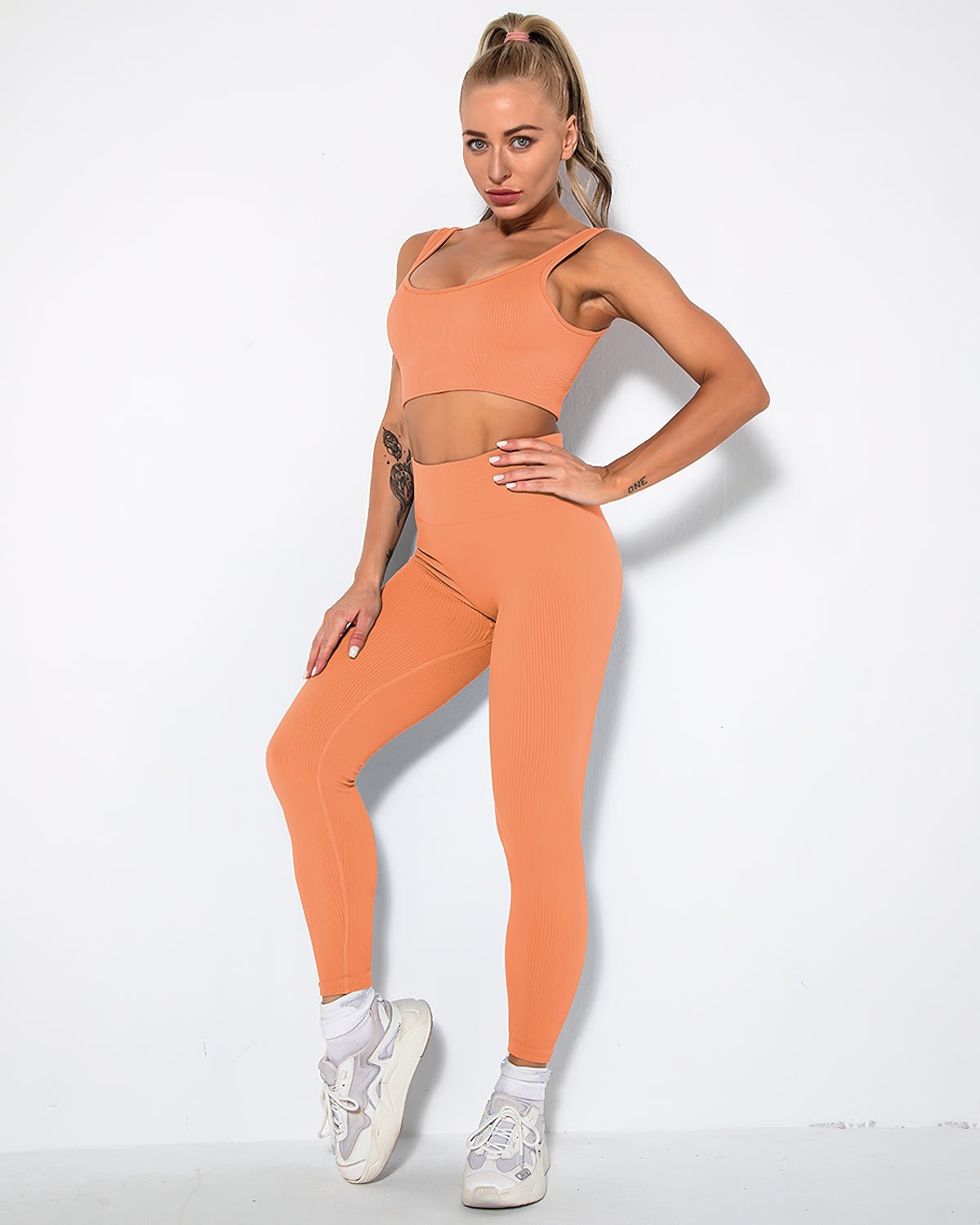 Leggings senza cuciture a coste Nieve - Mandarino