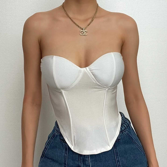 Solid padded corset sweetheart neck backless tube top