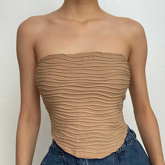 Textured solid backless sleeveless tube crop top