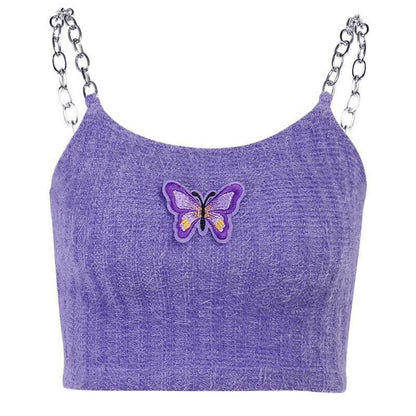 Halibuy Butterfly metal chain strap knitted fluffy camisole- Final Sale