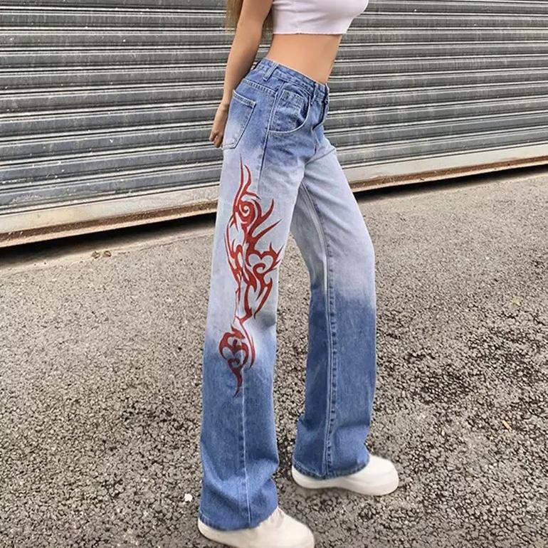 Low Rise Faded Wide Leg Jeans