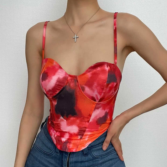 Lace up back tie dye cami top