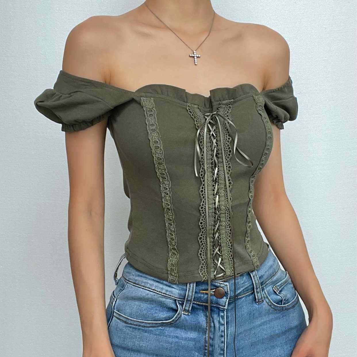 Cap sleeve lace up ruffle square neck backless top