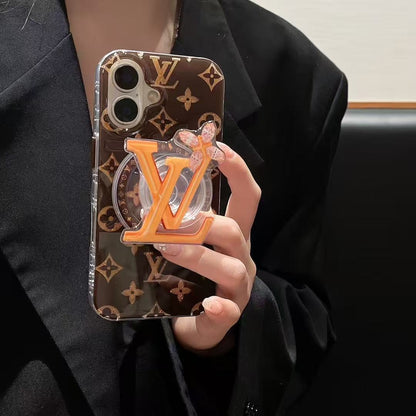 Custodia per telefono con supporto magnetico marrone per iPhone