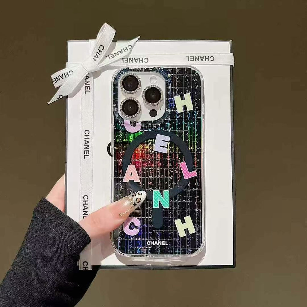White Flowers Magnetic Bracket Phone Case For iPhone